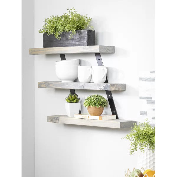 20" H x 24" W x 5.5" D Gray Edmonson 3 Piece Pine Solid Wood Tiered Shelf