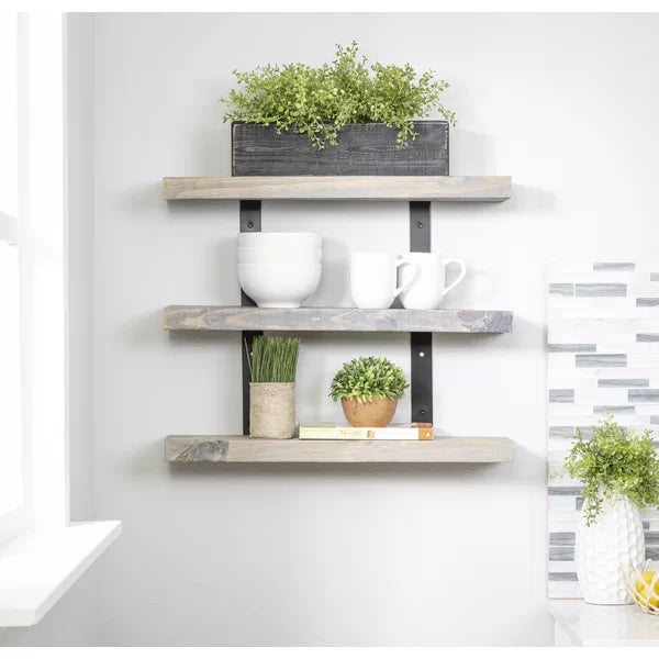20" H x 24" W x 5.5" D Gray Edmonson 3 Piece Pine Solid Wood Tiered Shelf