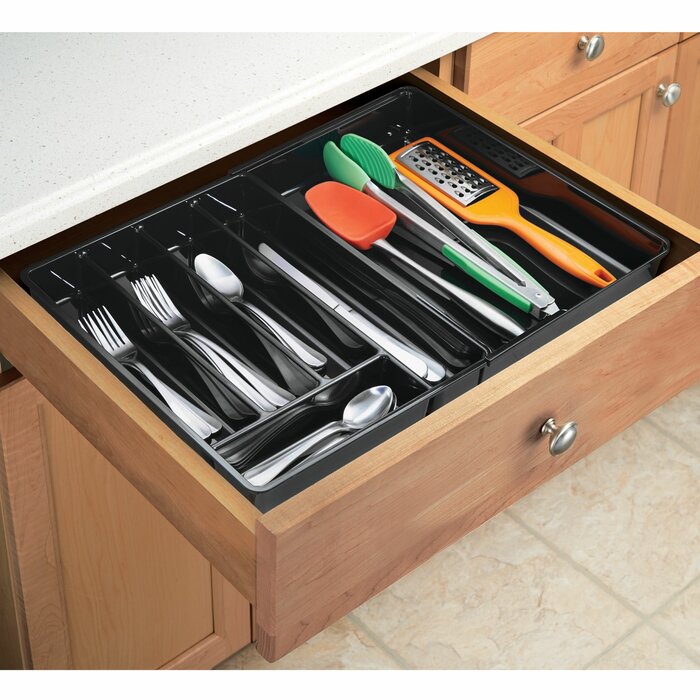 Black Eita Adjustable Flatware & Kitchen Utensils Drawer Organizer EJ854