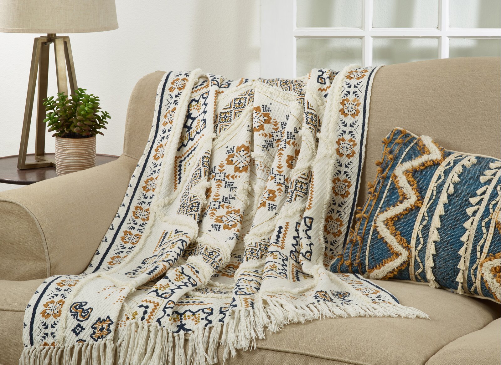 Beige/Black Eitzen Cotton Throw SC531