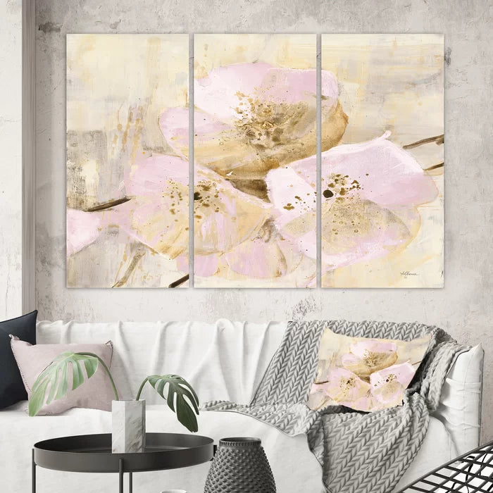 40" H x 60" W x 1" D Elegance III Pink - 3 Piece Wrapped Canvas Painting