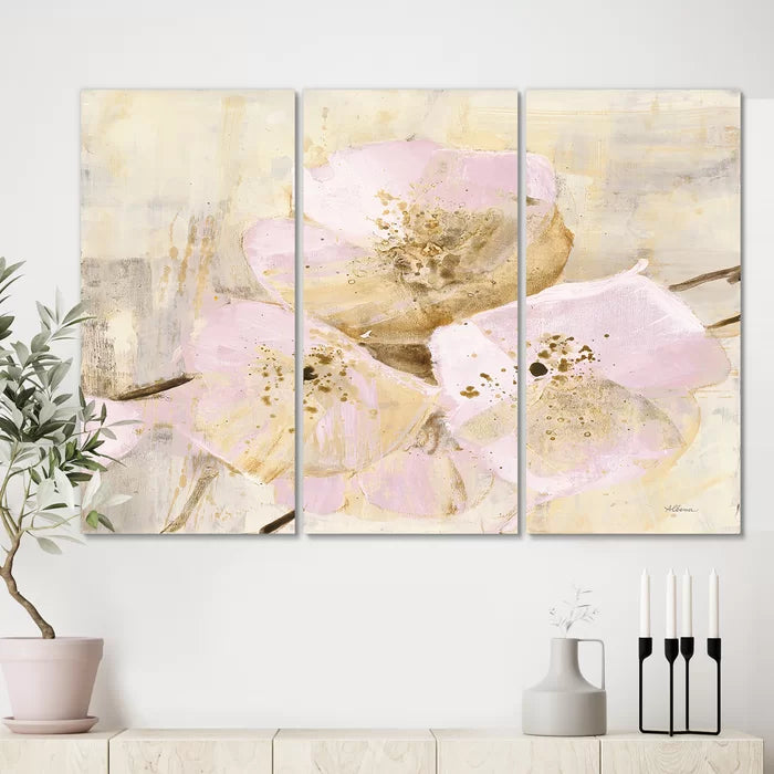 40" H x 60" W x 1" D Elegance III Pink - 3 Piece Wrapped Canvas Painting
