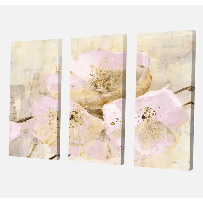 40" H x 60" W x 1" D Elegance III Pink - 3 Piece Wrapped Canvas Painting