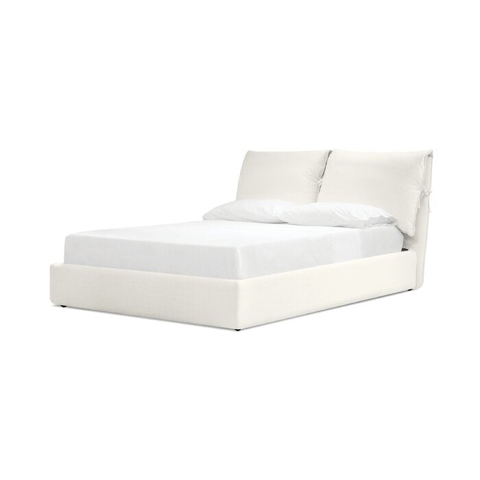 Eleora Upholstered Low Profile Platform Bed, Cream Linen - King (#K2459 - 3 BOXES)