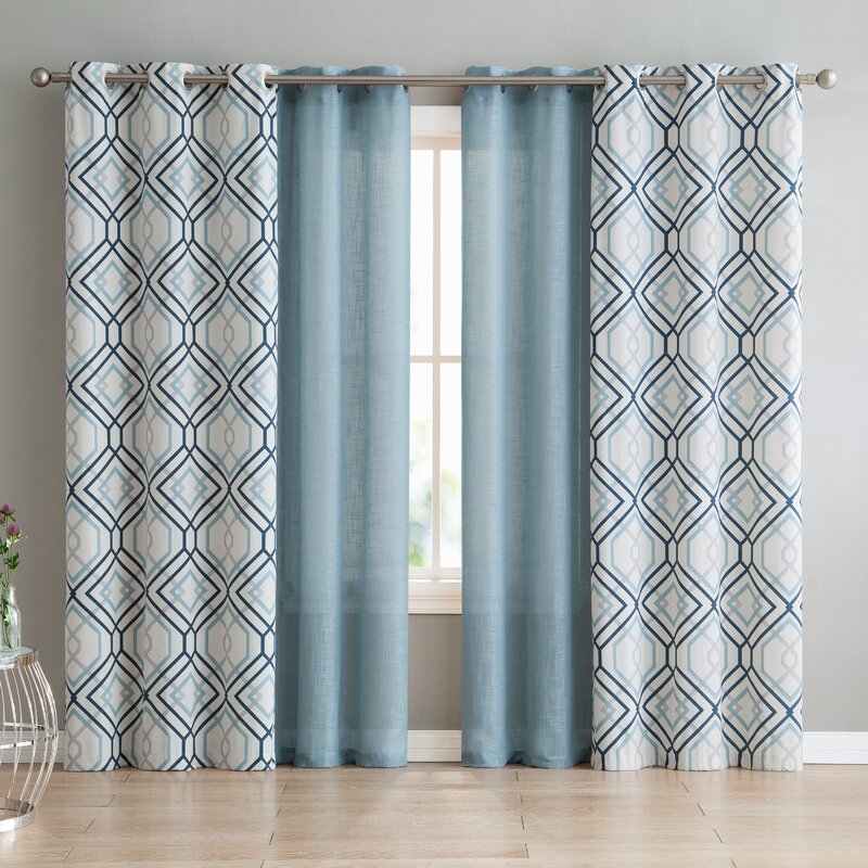 Eliakim Geometric Semi-Sheer Grommet Curtain Panels (Set of 2) B4-DS08
