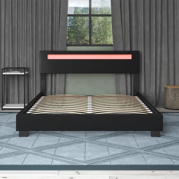 Black PU Eliason Upholstered Low Profile Platform Bed queen