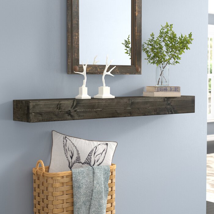 4" H x 36" W x 8" D - Elin Ebony Pine Solid Wood Floating Shelf TTR354