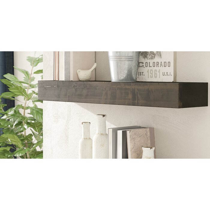 4" H x 36" W x 8" D - Elin Ebony Pine Solid Wood Floating Shelf TTR354