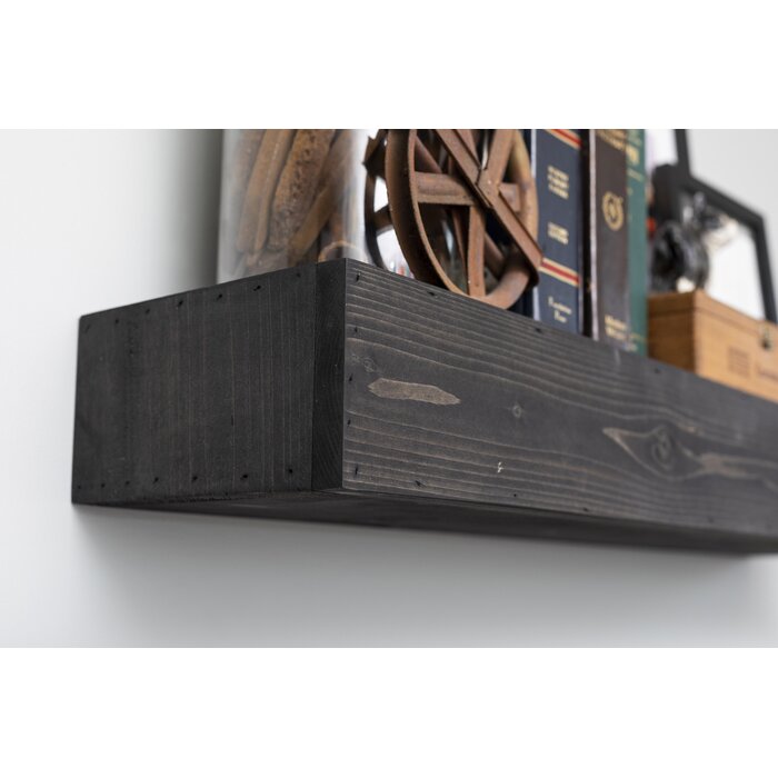 4" H x 36" W x 8" D - Elin Ebony Pine Solid Wood Floating Shelf TTR354