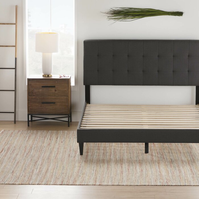 Elmina tufted solid wood and upholstered low hotsell profile platform bed