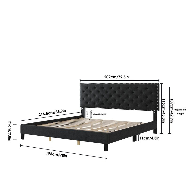 Black Emanuell Tufted Low Profile Bed king