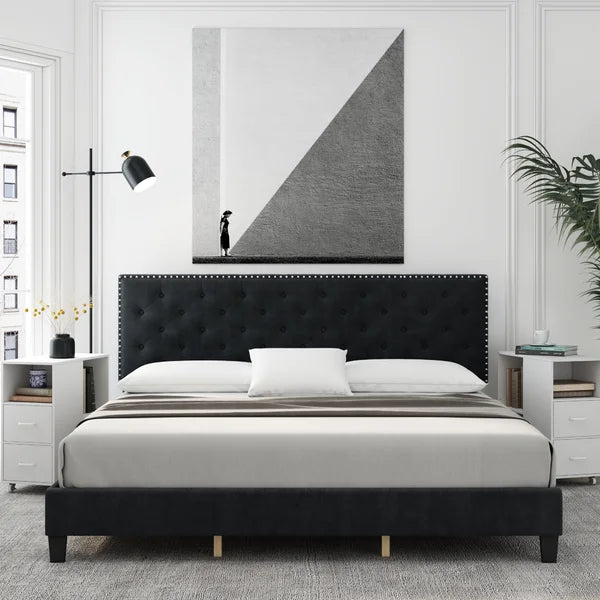 Black Emanuell Tufted Low Profile Bed king
