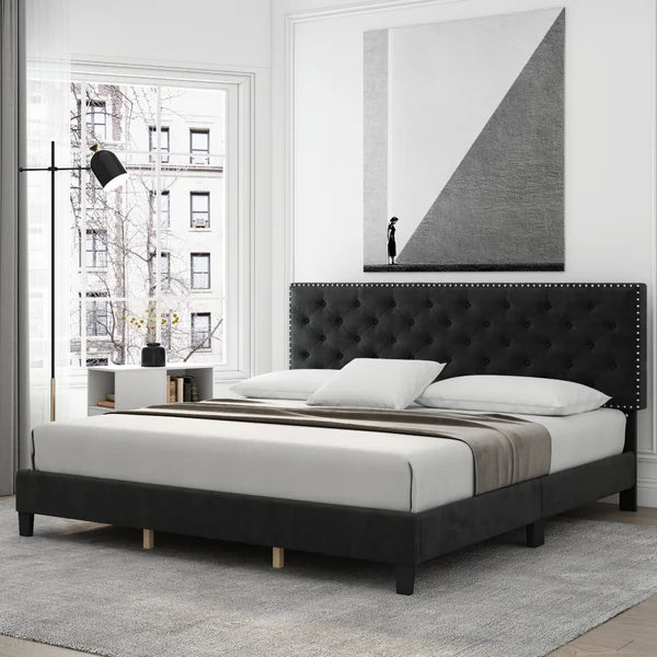 Black Emanuell Tufted Low Profile Bed king