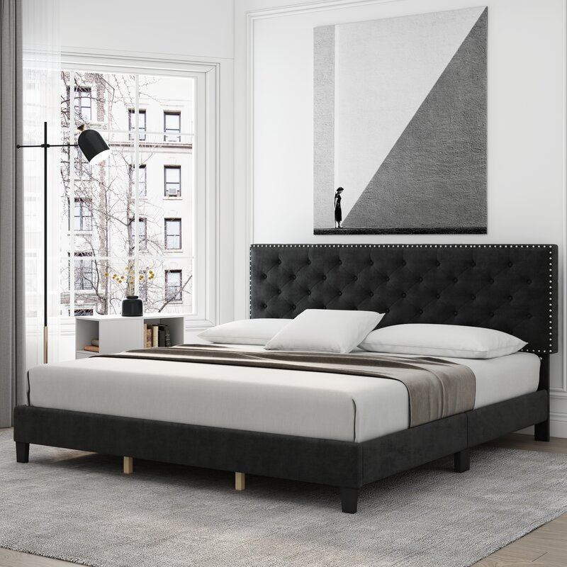 Black Emanuell Tufted Low Profile Bed king