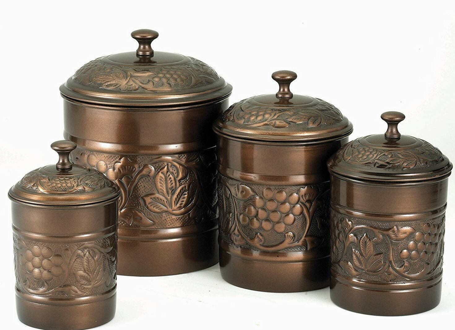 4 QT, 8.5" H x 6.75" W x 6.75" D Copper Embossed Kitchen Canister CL341