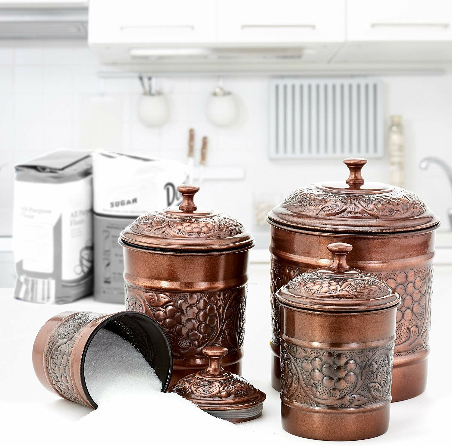 4 QT, 8.5" H x 6.75" W x 6.75" D Copper Embossed Kitchen Canister CL341