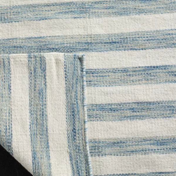 Emek Striped Handmade Hand-Loomed Area Rug in Aqua/Ivory rectangle 6'x9'
