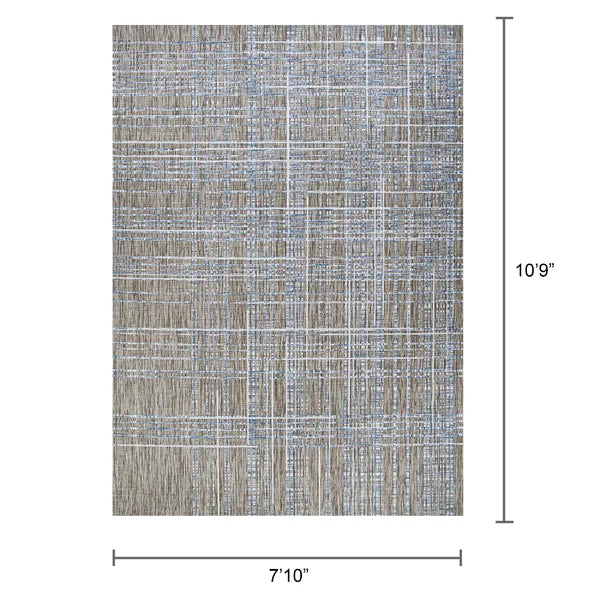 Emeril Plaid Indoor / Outdoor Area Rug in Light Brown Sand-Ivory rectangle 7'10"x10'9"