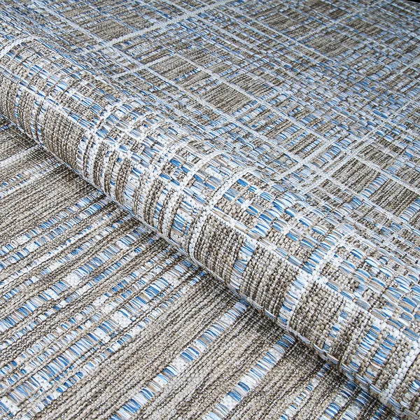 Emeril Plaid Indoor / Outdoor Area Rug in Light Brown Sand-Ivory rectangle 7'10"x10'9"