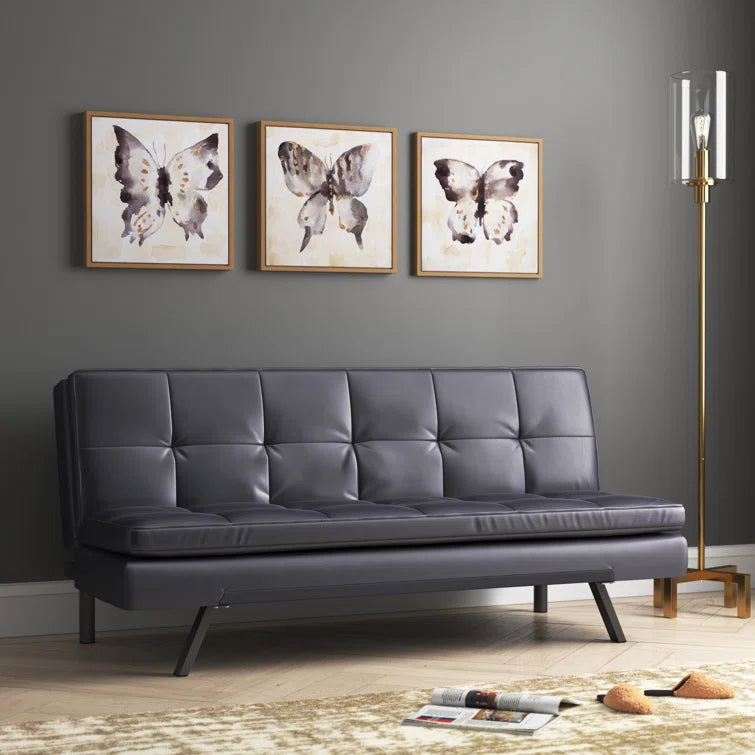 Black Emerson Full 64.2'' Wide Leather Match Convertible Sofa