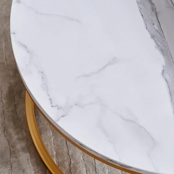 White Top/Gold Base Emmaline Frame 2 Nesting Coffee Tables
