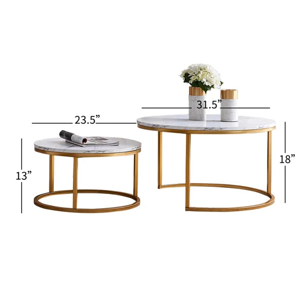White Top/Gold Base Emmaline Frame 2 Nesting Coffee Tables