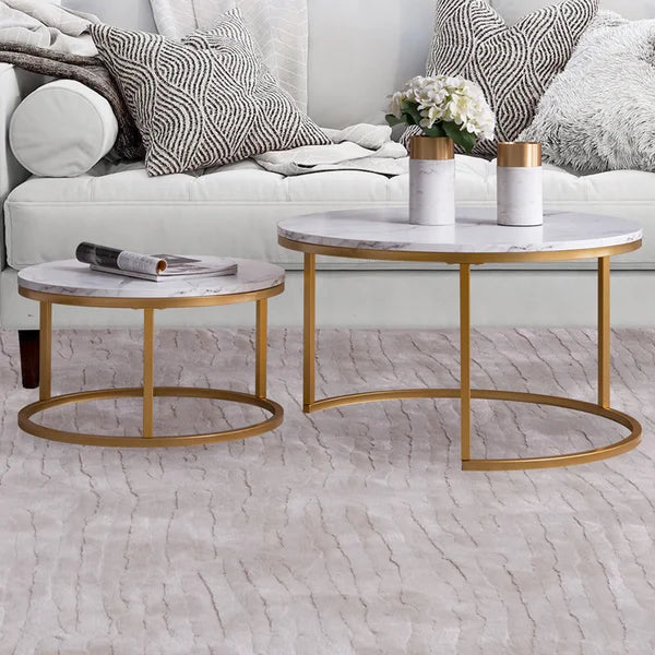 White Top/Gold Base Emmaline Frame 2 Nesting Coffee Tables