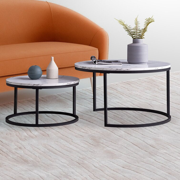 White Top/Black Base Emmaline Frame 2 Nesting Coffee Tables