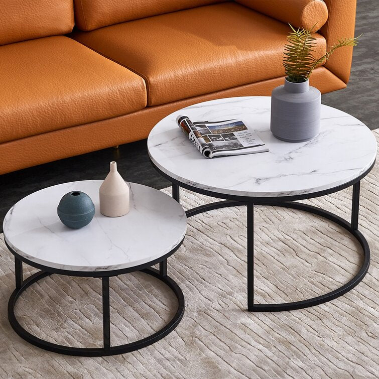 White Top/Black Base Emmaline Frame 2 Nesting Coffee Tables