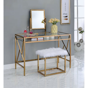 Enid Vanity Set with Stool and Mirror, Gold Champagne (#27)