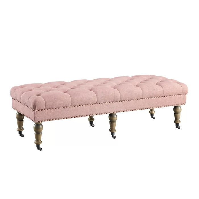 17.7" H x 62" W x 19.7" D Pink/Brown Ephraim Upholstered Bench