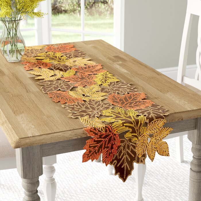 70" L x 15" W Brown Erasmus Oval Floral Thanksgiving Table Runner