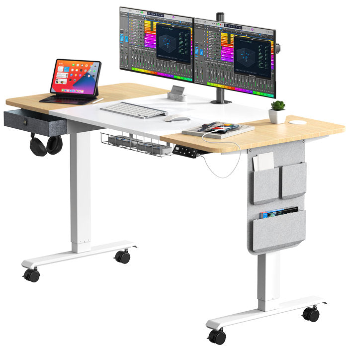 47.2" H x 48'' W x 24'' D White Erminda Height Adjustable Standing Desk With Accessories