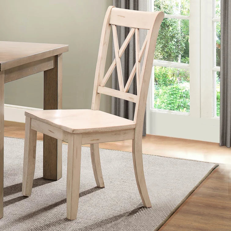 White Sand Eshell Solid Wood Cross Back Side Chair (Set of 2)