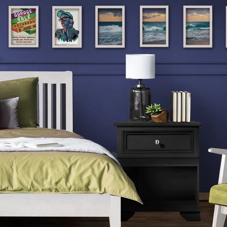 Black Essex 1 Drawer Nightstand