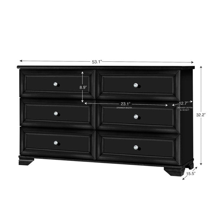 Black Essex 54'' Wide 6 - Drawer Double Dresser