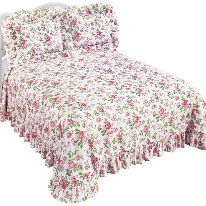 Queen Bedspread Estalee Pink/Green Standard Cotton 200 TC Coverlet / Bedspread