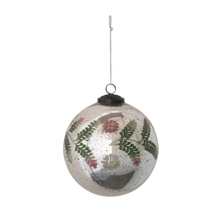 Etched Mercury with Floral Pattern Ball Ornament, 6" H x 6" W x 6" D