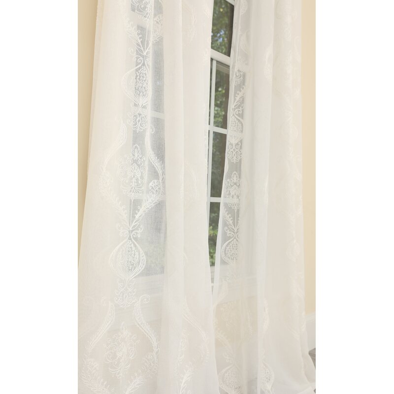 Eveloe Damask Sheer Rod Pocket Two-Single Curtain Panel, B58-DS136