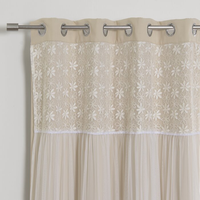 52" W x 84" L Everina Lace Overlay Nature Floral Blackout Thermal Grommet Curtain Panels (Set of 2)