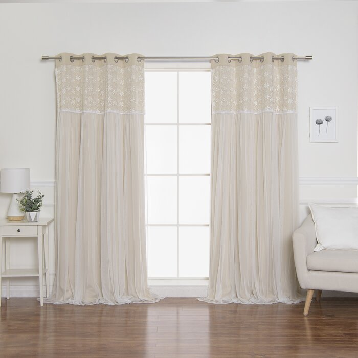 52" W x 84" L Everina Lace Overlay Nature Floral Blackout Thermal Grommet Curtain Panels (Set of 2)
