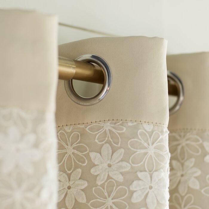 52" W x 84" L Everina Lace Overlay Nature Floral Blackout Thermal Grommet Curtain Panels (Set of 2)