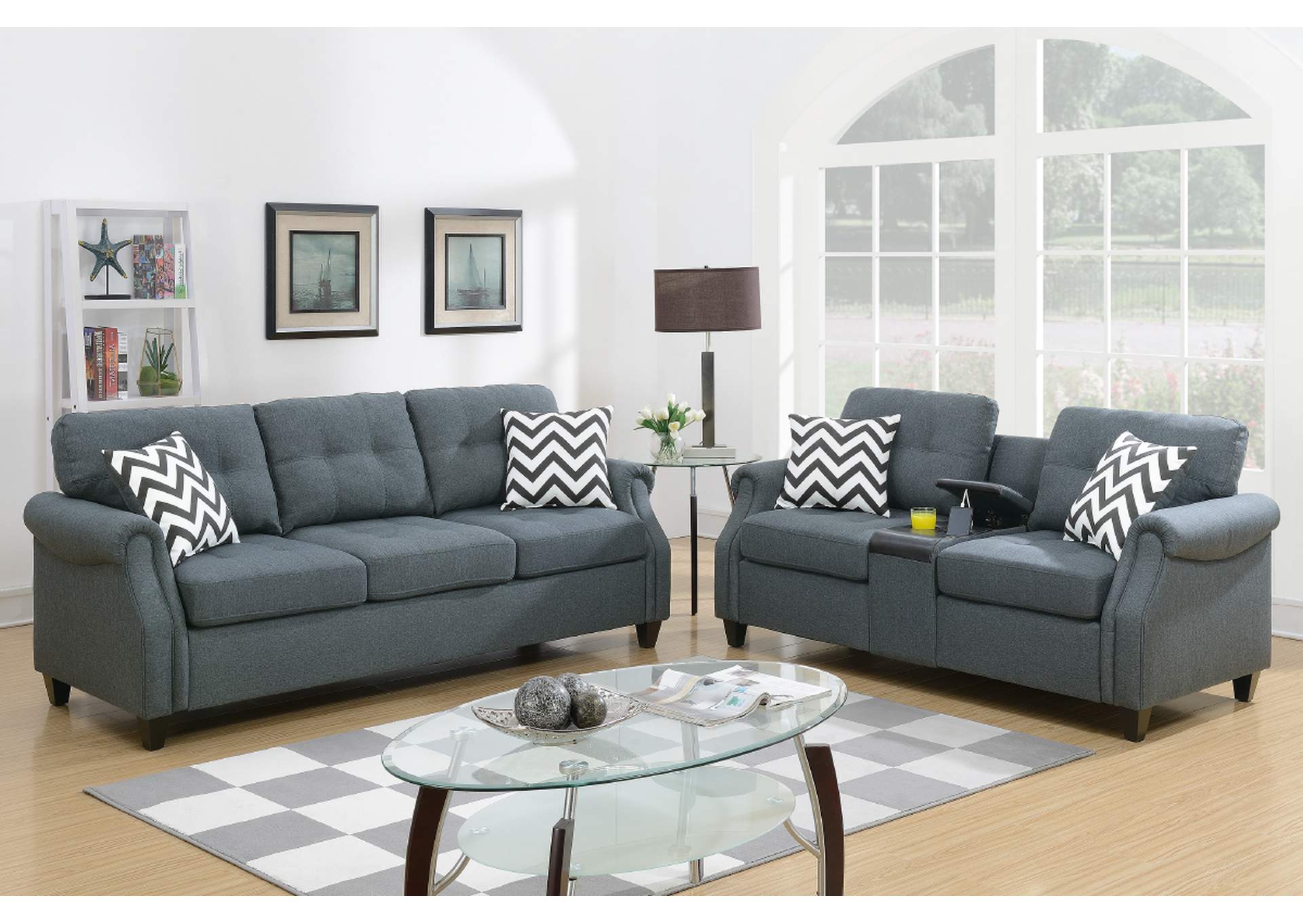 Blue Grey 2 Piece Sofa Set pt725 (2 BOXES)