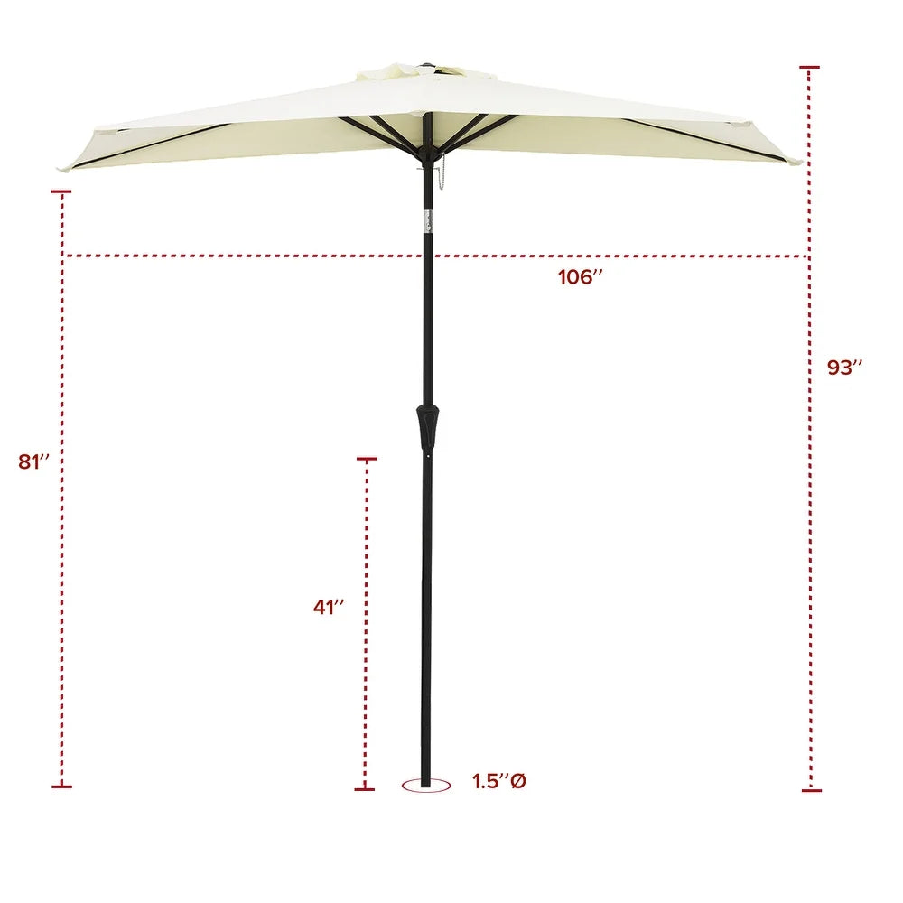 FLAME&SHADE 9 ft Half Round Market Patio Umbrella for Wall Balcony
