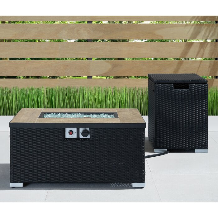 Black Fagan 16'' H x 32'' W Propane Outdoor Fire Pit Table with Lid