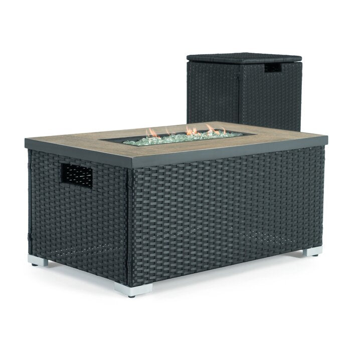 Black Fagan 16'' H x 32'' W Propane Outdoor Fire Pit Table with Lid