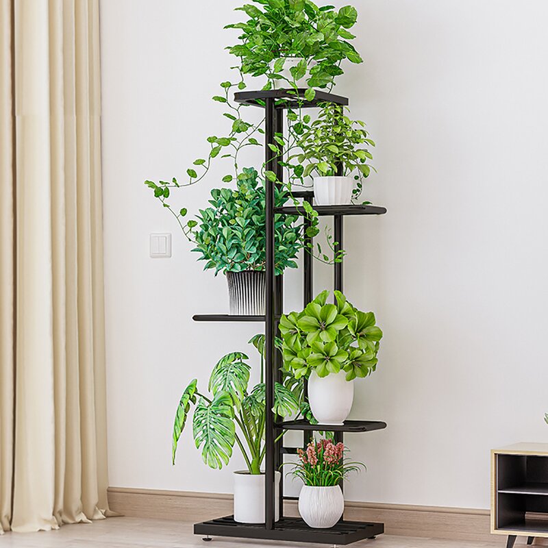 Black Fager Rectangular Multi-Tiered Plant Stand, 38.58'' H x 16.93'' L x 8.66'' D