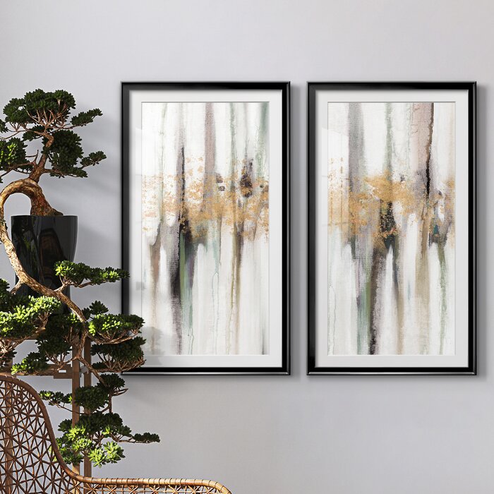 10.5" H x 37" W x 1.5" D Falling Gold Leaf I - 2 Piece Picture Frame Painting Set
