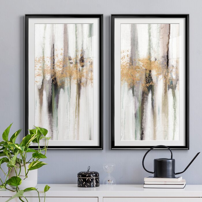 10.5" H x 37" W x 1.5" D Falling Gold Leaf I - 2 Piece Picture Frame Painting Set