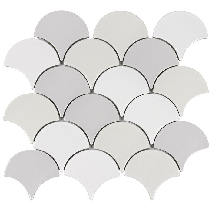 18 Pieces - Fan Fish Scale Glazed 3" x 4" Ceramic Mosaic Tile - 14.76 Square Feet (#K4889 - 2 BOXES)